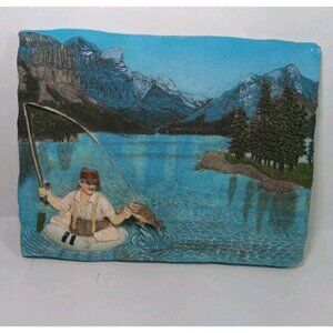 Vintage Unique 3D Handpainted Artwork Plaque Fishing Nature